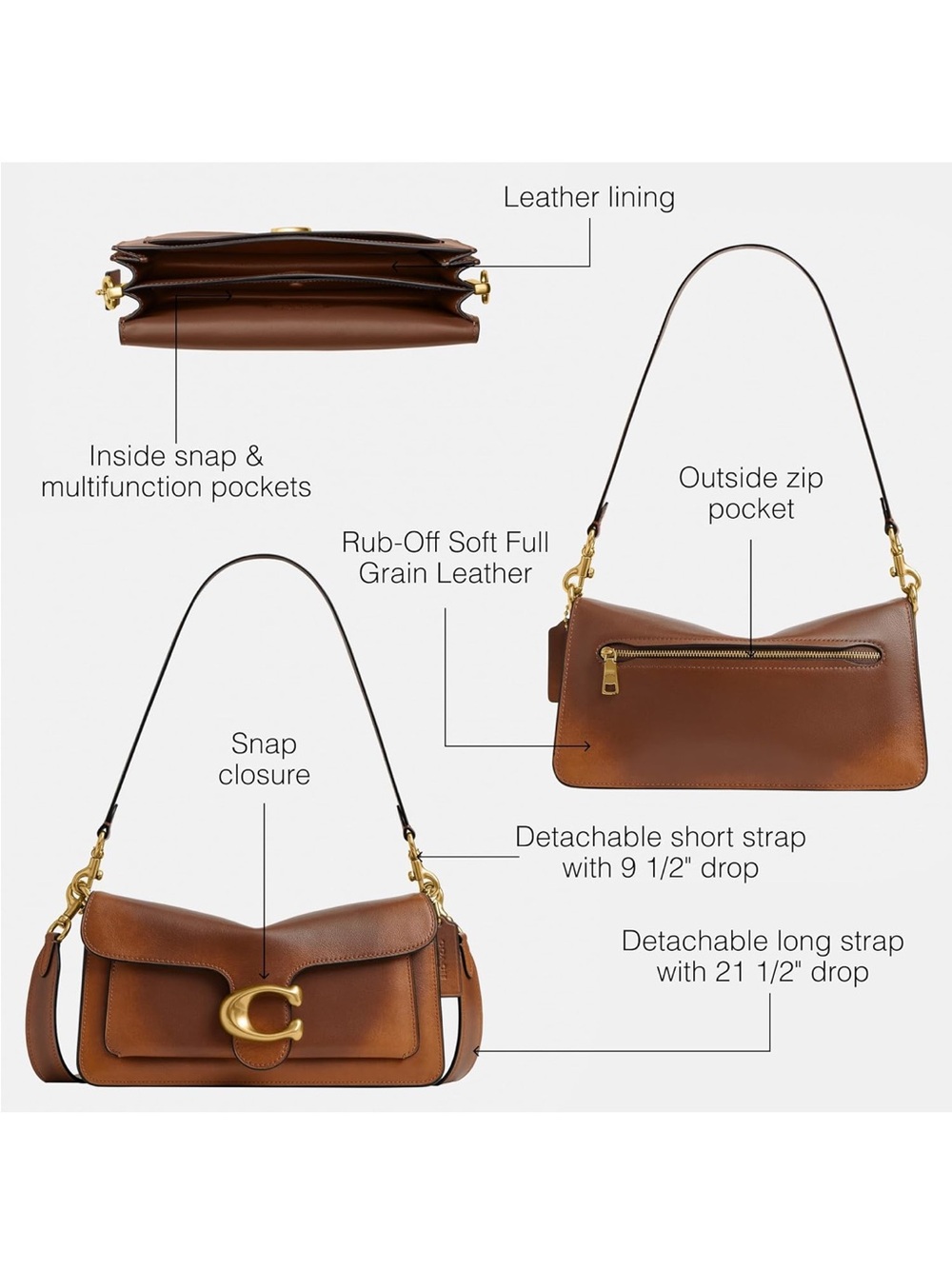 New Coach Brown Loved Leather Tabby 26 Shoulder Bag with Gold 'C' Accent - Picture 3 of 9